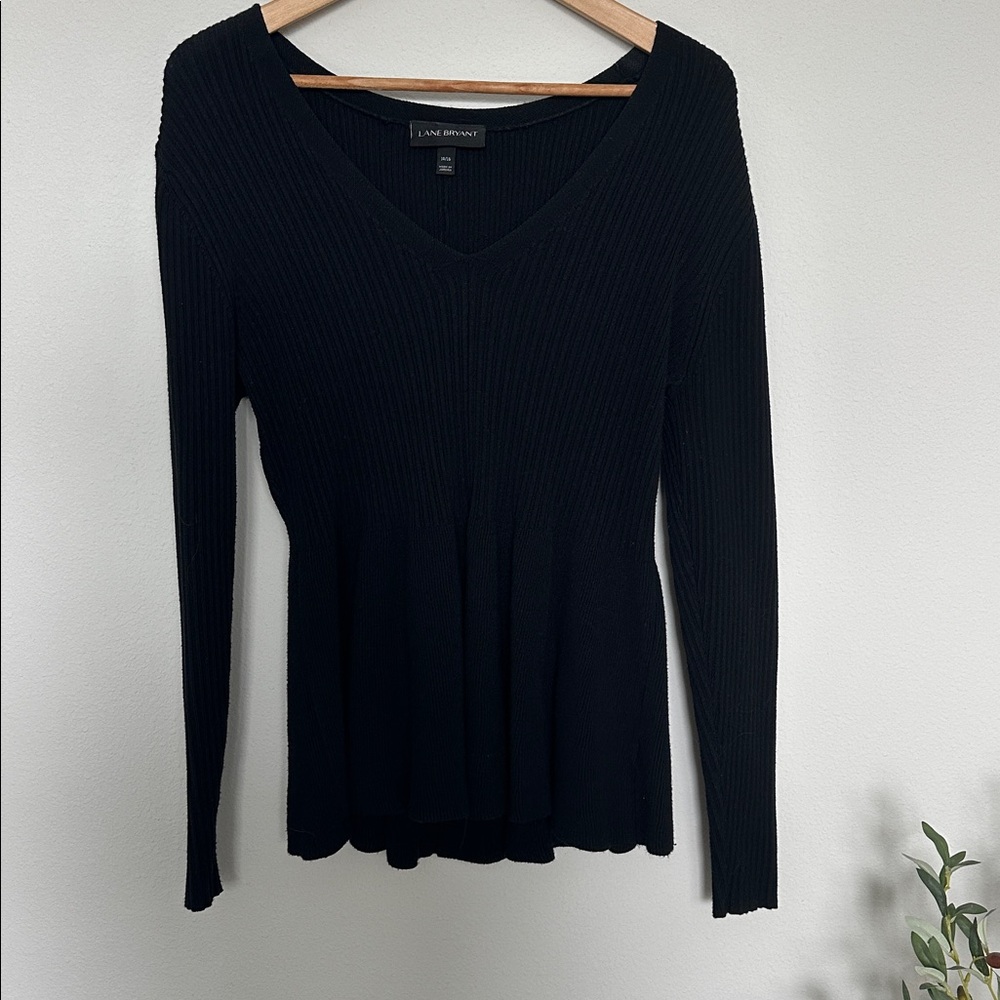 Lane Bryant Black Long Sleeve V-Neck Dress Top